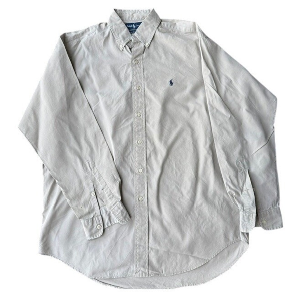 Ralph Lauren Blake Mens Button Down Shirt Long Sleeve Khaki Tan Cotton Size M